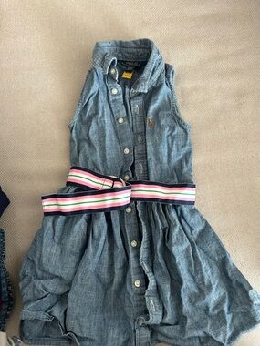 Polo by Ralph Lauren Girls' Denim Shirt Dress with Striped Belt - Blue 4T